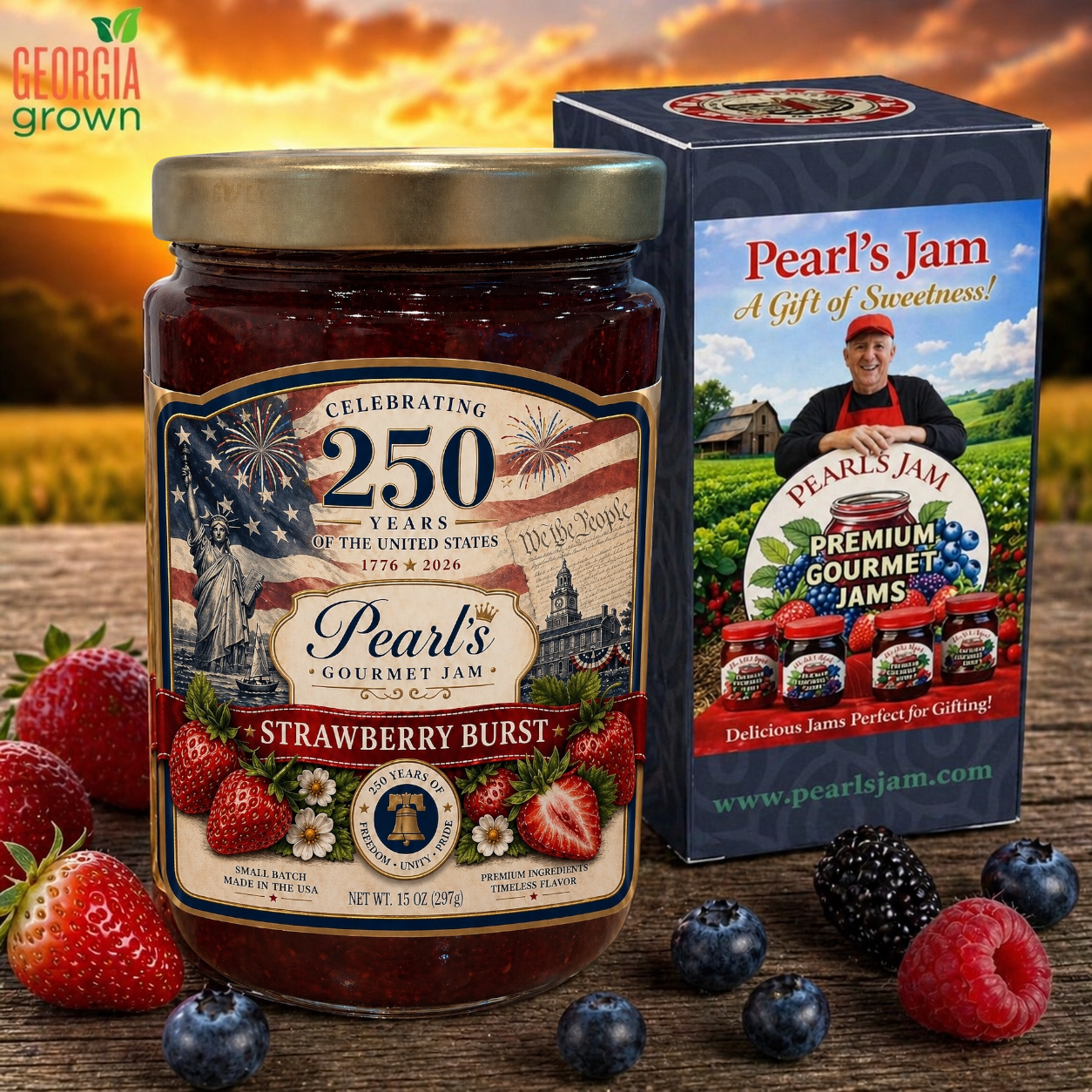 Jam- Limited Edition 16oz Strawberry Burst Honoring the 250th Anniversary of the Independence of the United States of America.
