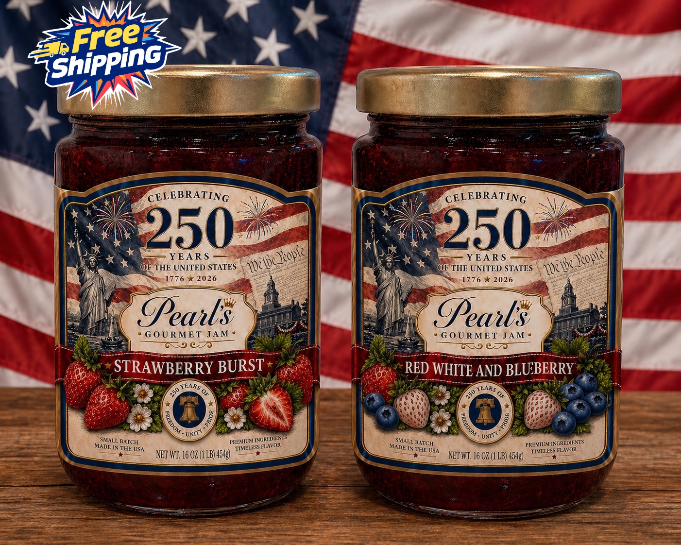 Jam- 16oz 50% More Double Pack 250 Year Anniversary Celebration  Edition. Strawberry Burst and Red White & Blue Berry ❤️YumYum